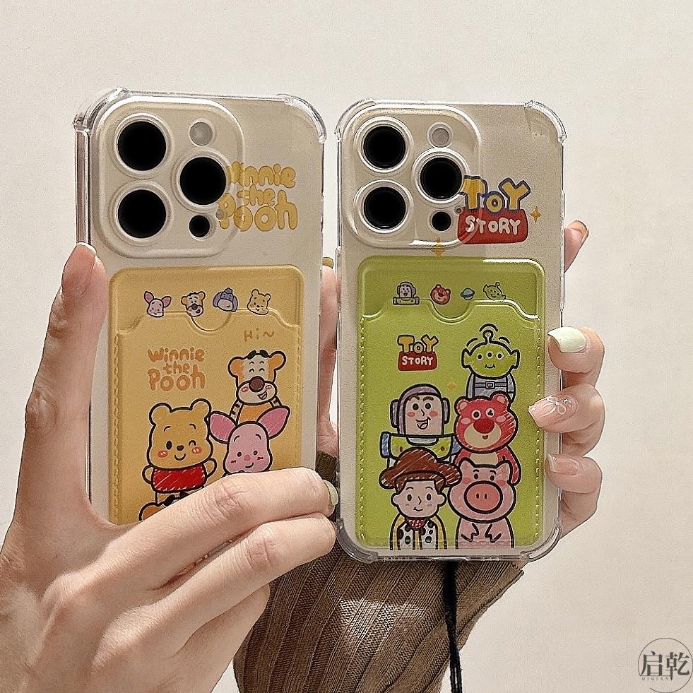启乾 油画维尼熊草莓熊iPhone16/15手机壳适用苹果14/13promax卡包卡套插卡12手提11链条挂绳可爱新款情侣ins