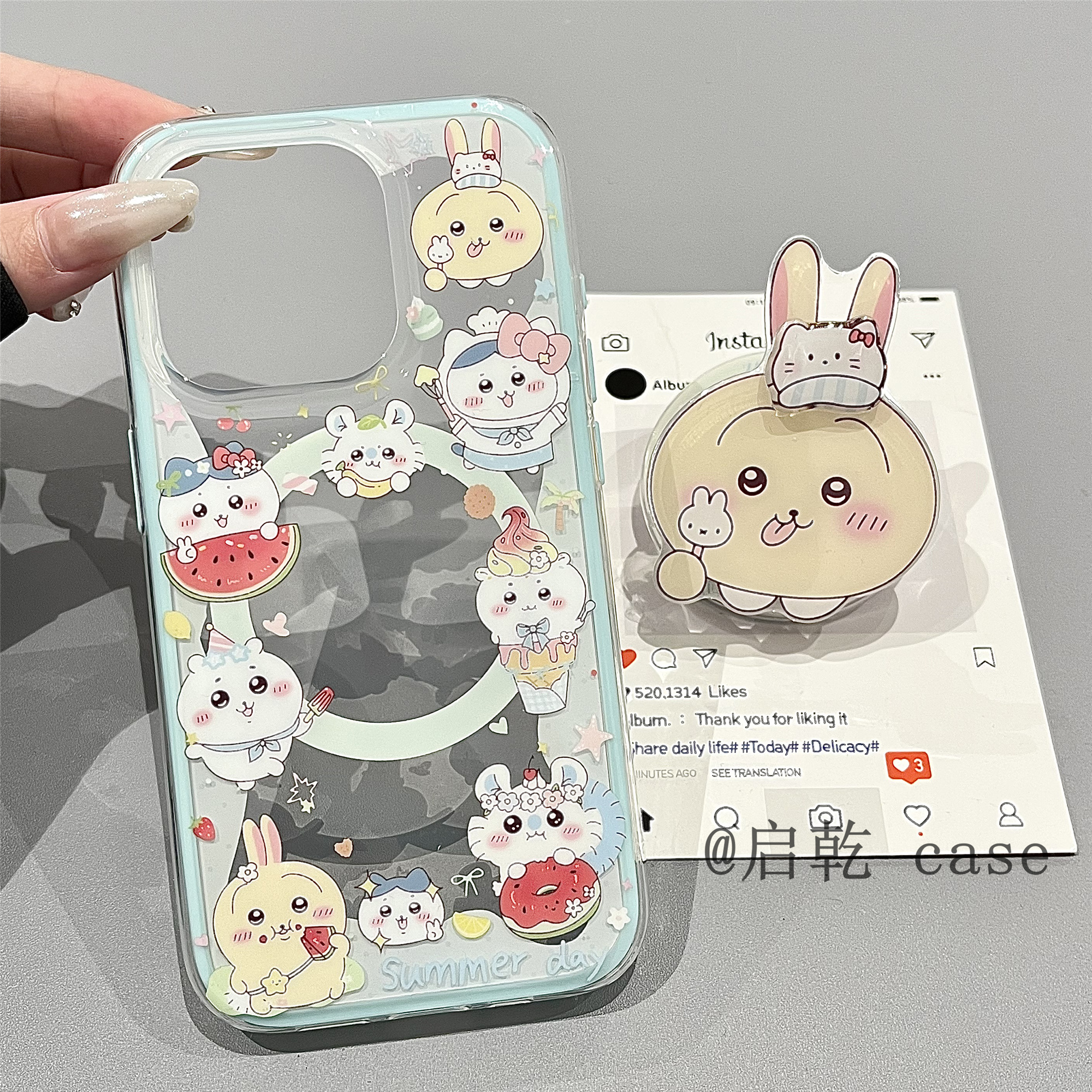 启乾 磁吸壳乌萨奇带支架iPhone16/15手机壳适用苹果14/13promax二合一硬壳少女心吉伊卡哇可爱卡通新款夏天