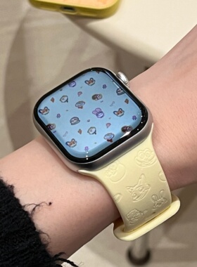 启乾 卡通疯狂动物城新款趣味适用iwatchs10/9苹果Applewatch7手表表带SE8奶黄色硅胶透气6运动5/4/3个性ins