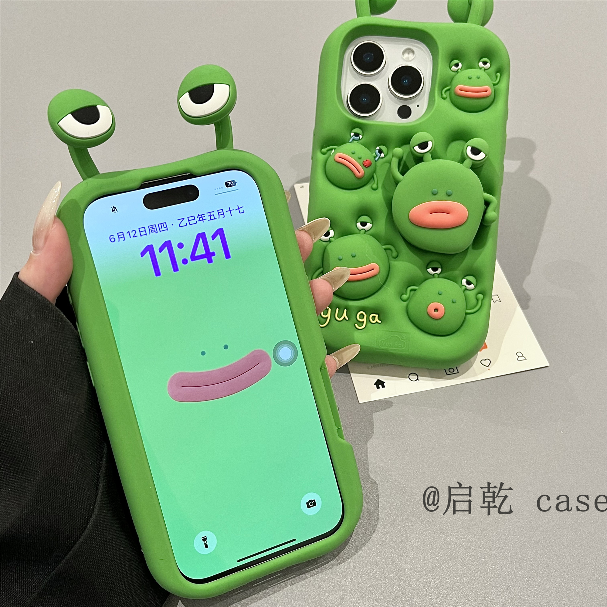 启乾 立体香肠嘴青蛙旋转支架iPhone16/15手机壳适用苹果14/13promax硅胶软壳12少女心丑萌可爱卡通趣味新款