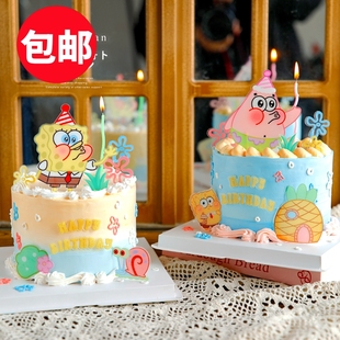 饰亚克力插件派大星儿童生日烘焙摆件 网红吹蜡烛海绵宝宝蛋糕装