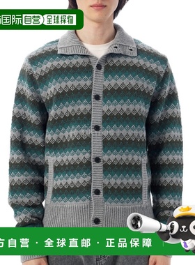 韩国直邮AURALEE 羊绒提花针织高领开衫 灰绿色 (A25AC01EC) 开襟