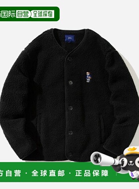 韩国直邮YALE EMBROIDERY DAN NO COLLOR BOA FLEECE JACKET BLAC