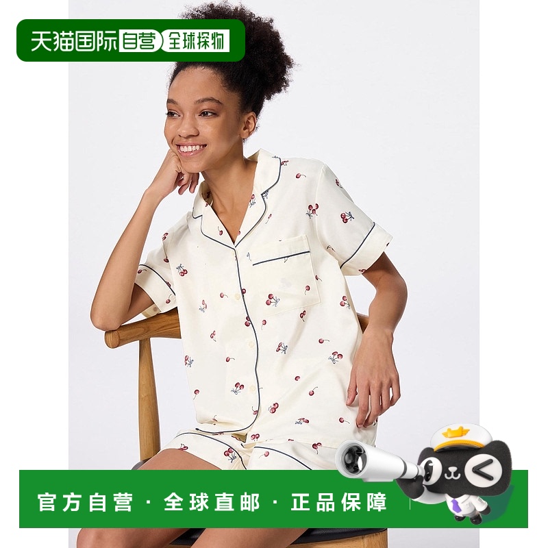 香港直邮GU by Uniqlo satin pajama(短袖&短裤)(樱桃)睡衣