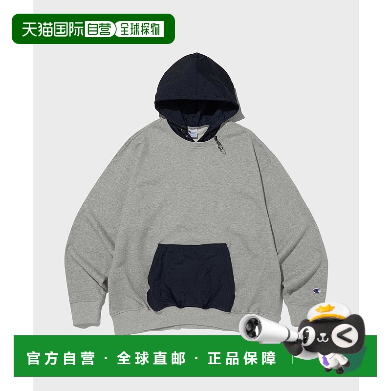 韩国直邮Champion FW24 连帽拉绳袋鼠口袋长袖卫衣 男女同款 灰色