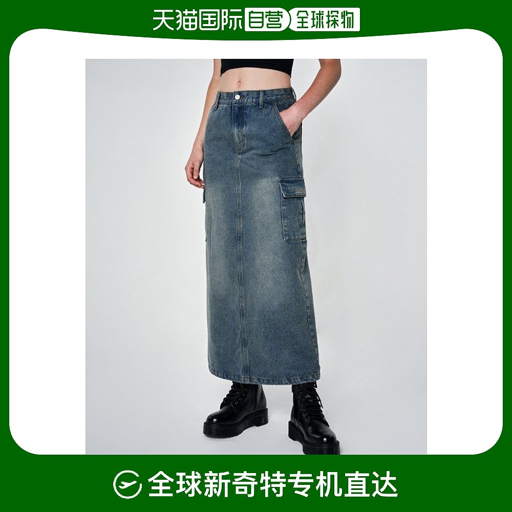 韩国直邮ODDSTUDIO女士半身裙Sand Washing Cargo Denim Long Ski