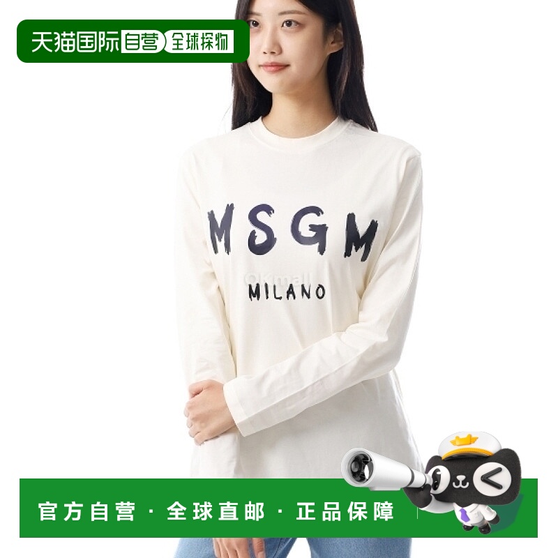 韩国直邮Msgm上装T恤男女款长袖浅褐色圆领日常舒适百搭潮流休闲