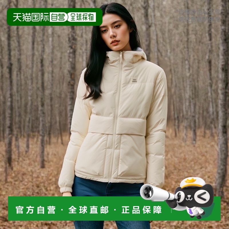 韩国直邮EIDER羽绒服女款简约米白色拉链开合连帽设计字母徽标