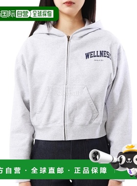 韩国直邮Sporty&Rich Wellness Ivy 短款拉链连帽衫 - 混纺灰色/