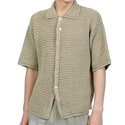 韩国直邮AURALEE 手工钩编针织半袖衬衫 卡其色 短袖上衣 (A24SS0