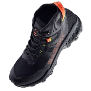 韩国直邮Mammut户外运动鞋男款黑色登山高帮系带字母耐磨厚底