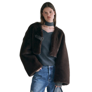 韩国直邮LOEUVRE 女士女士精品 Collarless Fur Bolero Jacket SM3