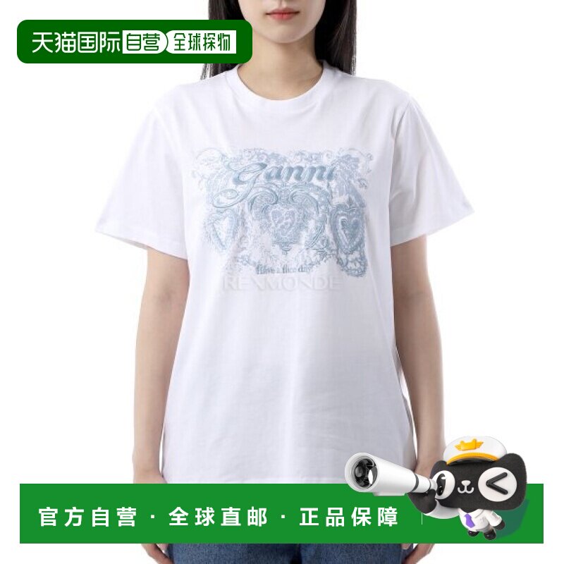 韩国直邮GANNI 白色平纹针织纹身蕾丝T恤（T4158 151）新款女装