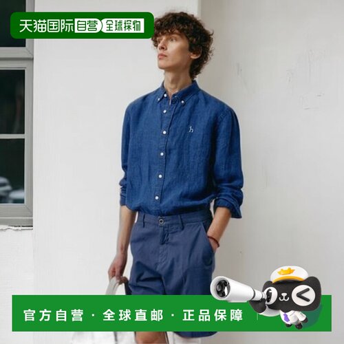 韩国直邮HAZZYS 赫奇斯男士 [Iconic] 蓝色亚麻衬衫 (HZSH5B302B2