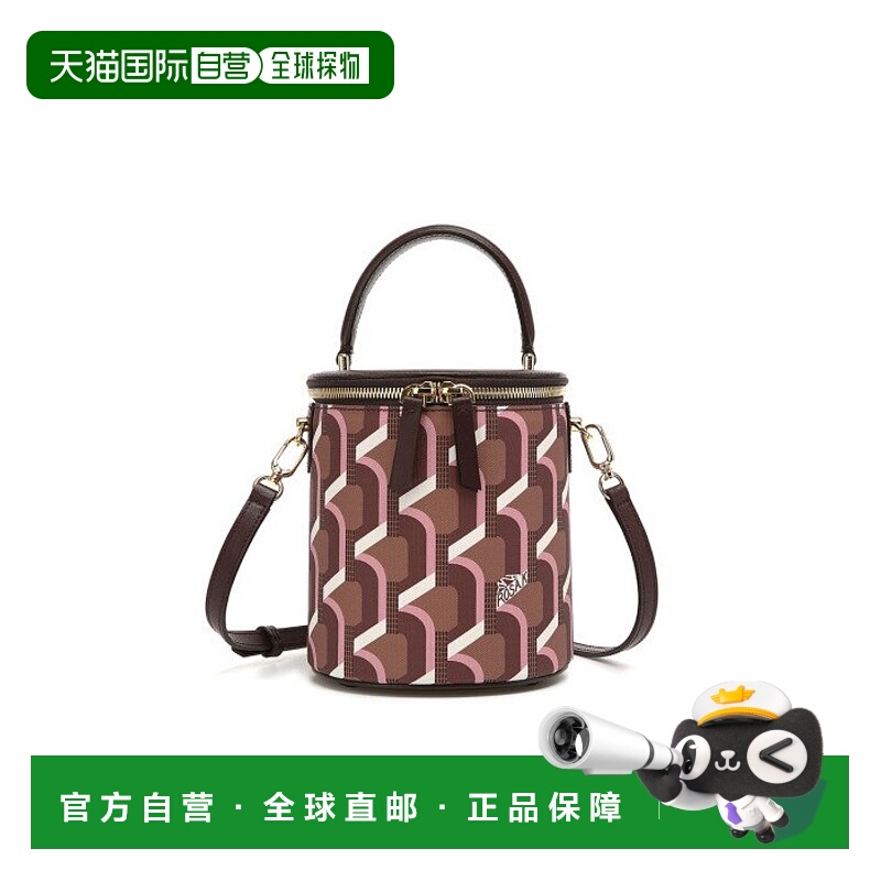 韩国直邮ROSA.K 老花撞色水桶圆筒包女斜挎手提女包高级感包 棕色