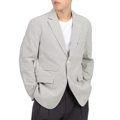 韩国直邮Engineered Garments Andover 夹克 海军蓝 纯棉泡泡纱西