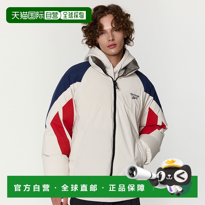 韩国直邮Reebok 双面穿立领拉链长袖羽绒服 男女同款 白色锐步