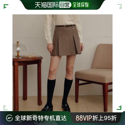 韩国直邮[LOOKAST]BROWN NOVA WOOL SKIRT羊毛百褶半身裙棕色