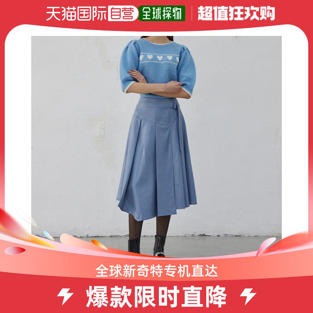 韩国直邮Egoist 半身裙 腰带印花 ECO皮革 捏褶 裙子 (EP4WS462EN