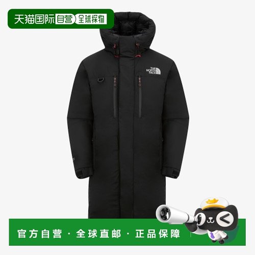 韩国直邮北面THE NORTH FACE Logo印花连帽中长款羽绒服 男款 黑