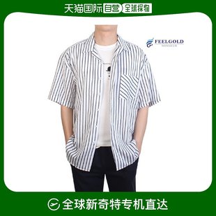 领子竖条纹3 宽松版 型 NM577 韩国直邮敞开式 短袖 衬衣