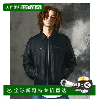 韩国直邮DOMINANT [2WAY] 短款仿旧皮夹克_黑灰色