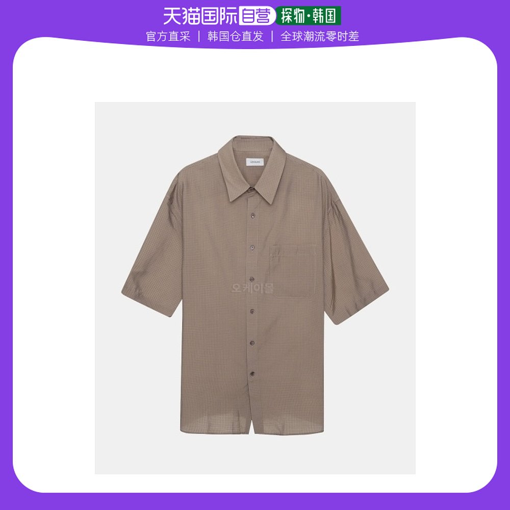 韩国直邮lemaire短袖衬衫棕色格纹单排扣简约时尚舒适休闲百搭