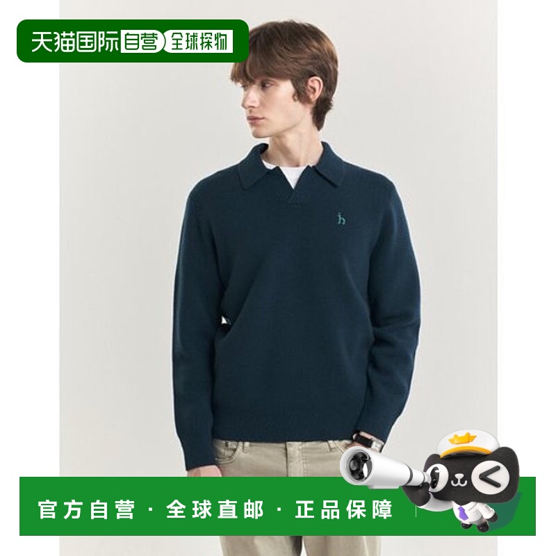 韩国直邮HAZZYS 赫奇斯男士绿松石色羊毛双织开领针织衫 (HZSW4D5