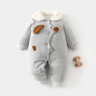 婴儿连体衣秋冬季保暖卡通哈衣男女宝宝爬服新生儿外出加厚棉服