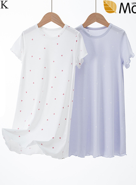 女童短袖睡裙儿童莫代尔清新睡衣夏薄款女孩裙子宝宝柔软家居服