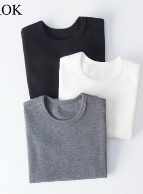 儿童打底衫秋冬季中大童黑白色男童女童厚棉圆领长袖秋衣上衣T恤