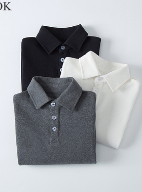 儿童厚棉衬衫男童秋冬季polo衫纯色黑白色衬衣女童衬衣T恤打底衫