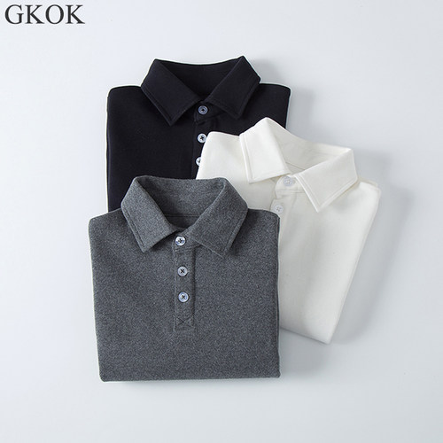 儿童厚棉秋冬季纯色polo衬衫