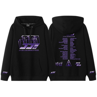 JJ20林俊杰演唱会纪念印花黑色连帽卫衣粉丝应援服周边加绒外套潮