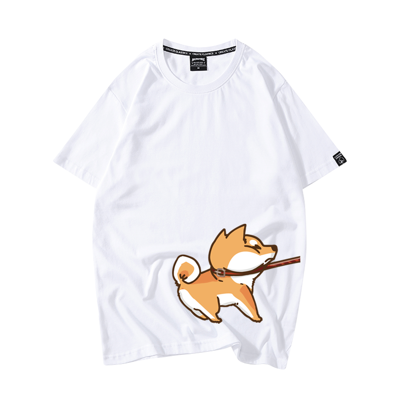 柴犬猫咪短袖T恤女ins潮2023新款韩版宽松小众卡通炸街情侣装夏季