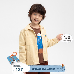 播broadcute童装假日狂想曲全棉灯芯绒刺绣工装风衬衫KEQ2C145