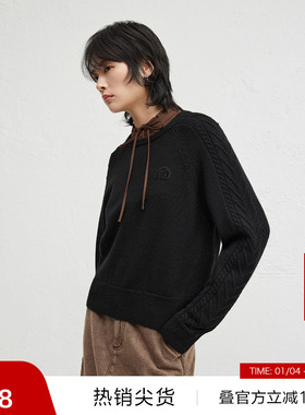 【播奥莱】播商场同款圆领针织衫女24秋冬休闲宽松毛衣BDR4SD4056