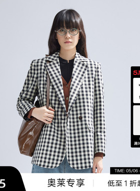 播格子西装外套女商场同款2024春新款休闲宽松西服上衣BDR1XD0038