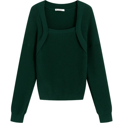 播商场同款春季新款立体坑纹方形领口毛衫女BDQ1SD0430