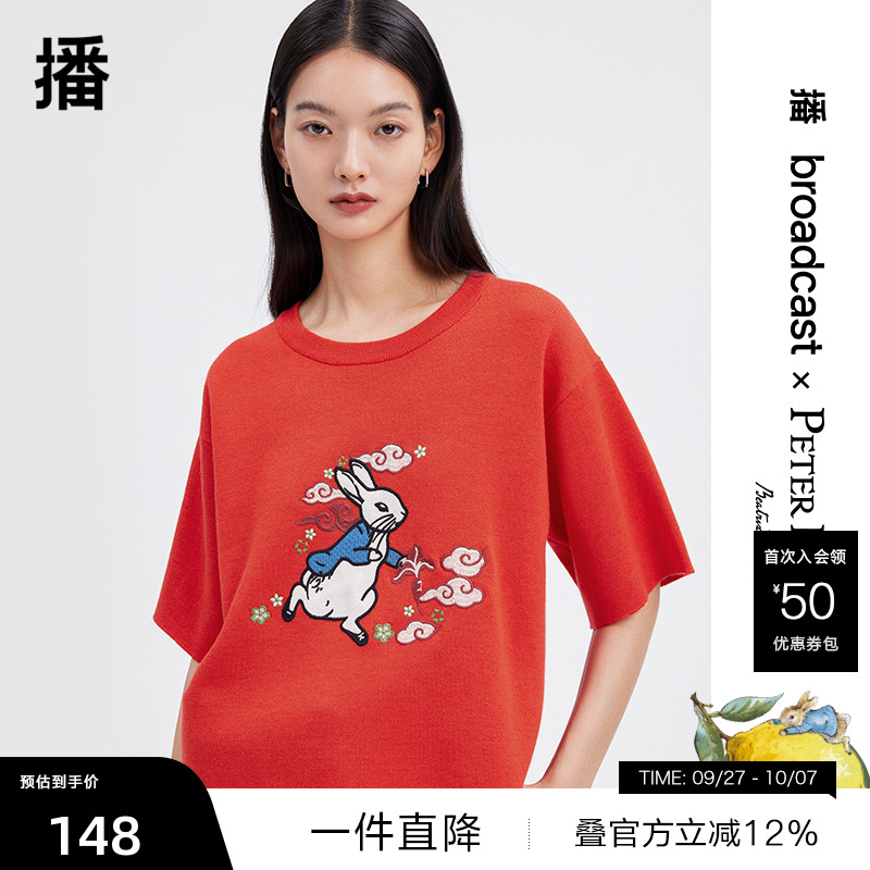 【清仓】播Peter Rabbit联名系列商场同款针织短袖毛衫BDQ1SD0303 - 封面