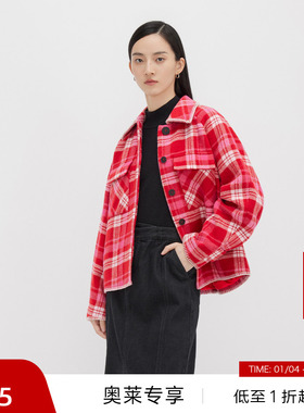 【100%绵羊毛】播冬季羊毛毛呢红色外套商场同款BDQ4AD1141