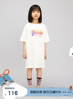 播broadcute童装连衣裙秋季新款女童休闲圆领套头门襟KGQ3L652