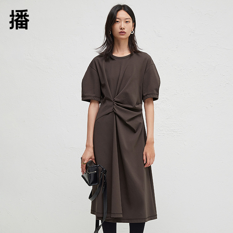 【播奥莱】播商场同款圆领连衣裙女春夏收腰气质长裙BDR3LD1985