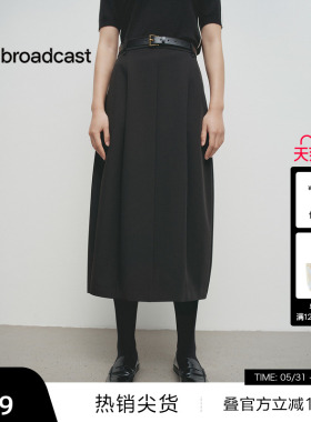 【播奥莱】播商场同款黑色开叉下摆半身裙女25早春裙子BDS1BD1329