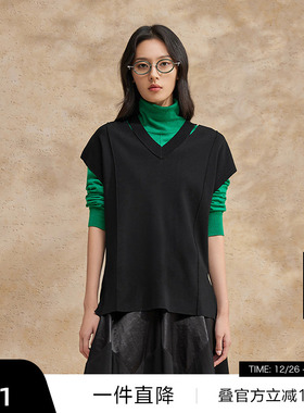 【播奥莱】播黑色针织马甲女商场同款设计感叠穿马夹BDR2SD0747