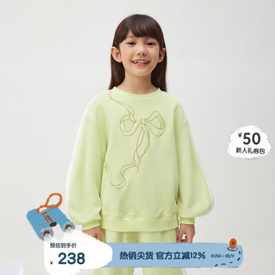 播broadcute童装2024秋冬新款女童套头卫衣蝴蝶结上衣KGR4ID0111