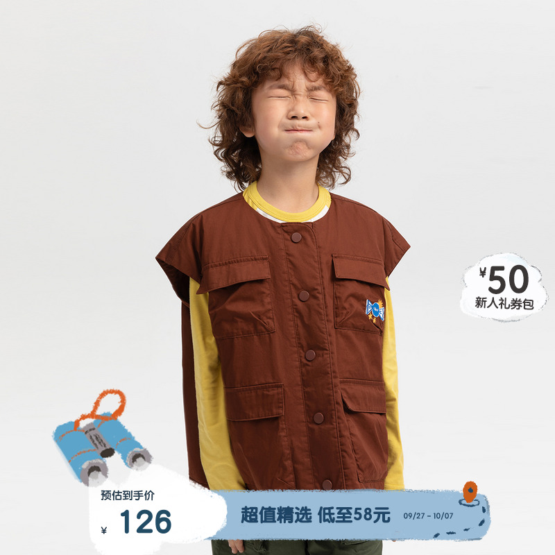 播broadcute童装冬男女童工装风帅气纯色全棉儿童马甲KEQ2M148
