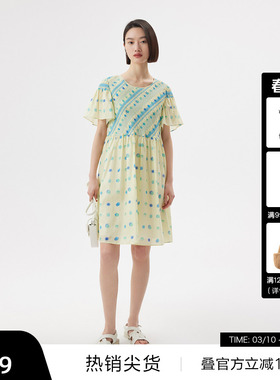 播2023夏商场同款斜向彩色花式波点与宝可梦连衣裙女BDQ2LD1426