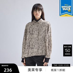 播迪士尼唐老鸭联名系列商场同款 BDR1CD0249 复古时髦翻领花衬衫