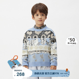 播broadcute童装2024秋新款男女童童趣针织衫套头毛衣KER4SD0086